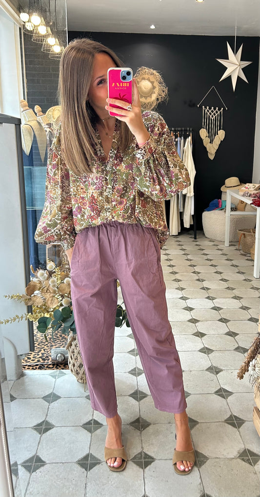 Pantalon Magique en toile vieux rose - Johanna Paris