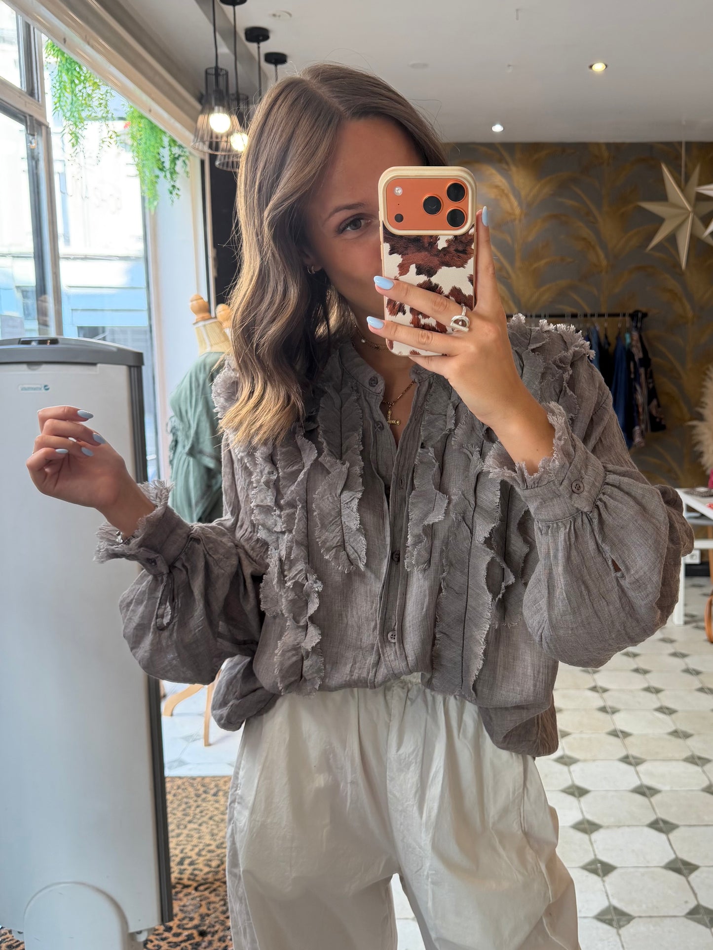 Blouse en coton style aria gris - Johanna Paris