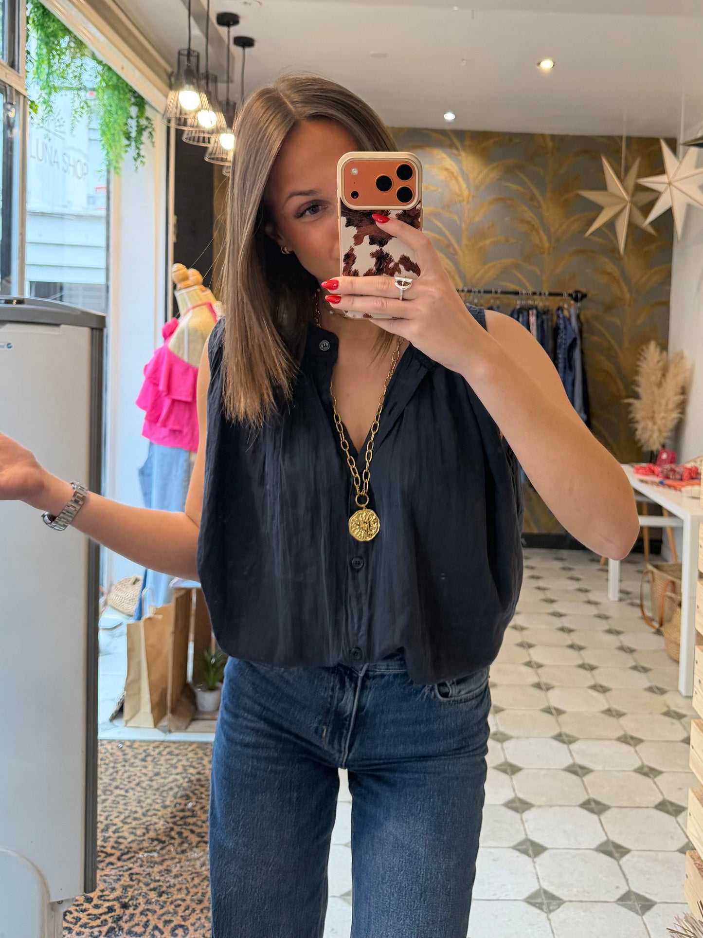 Chemise Clémentine sans manches Bleu marine - Johanna Paris