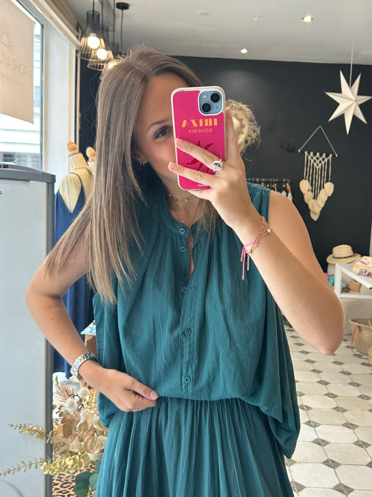 Chemise Clémentine sans manches bleu canard - Johanna Paris