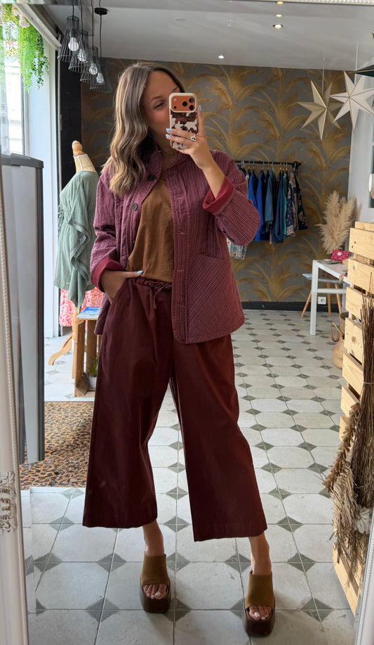 Pantalon en toile avec des liens vieux rose - Johanna Paris
