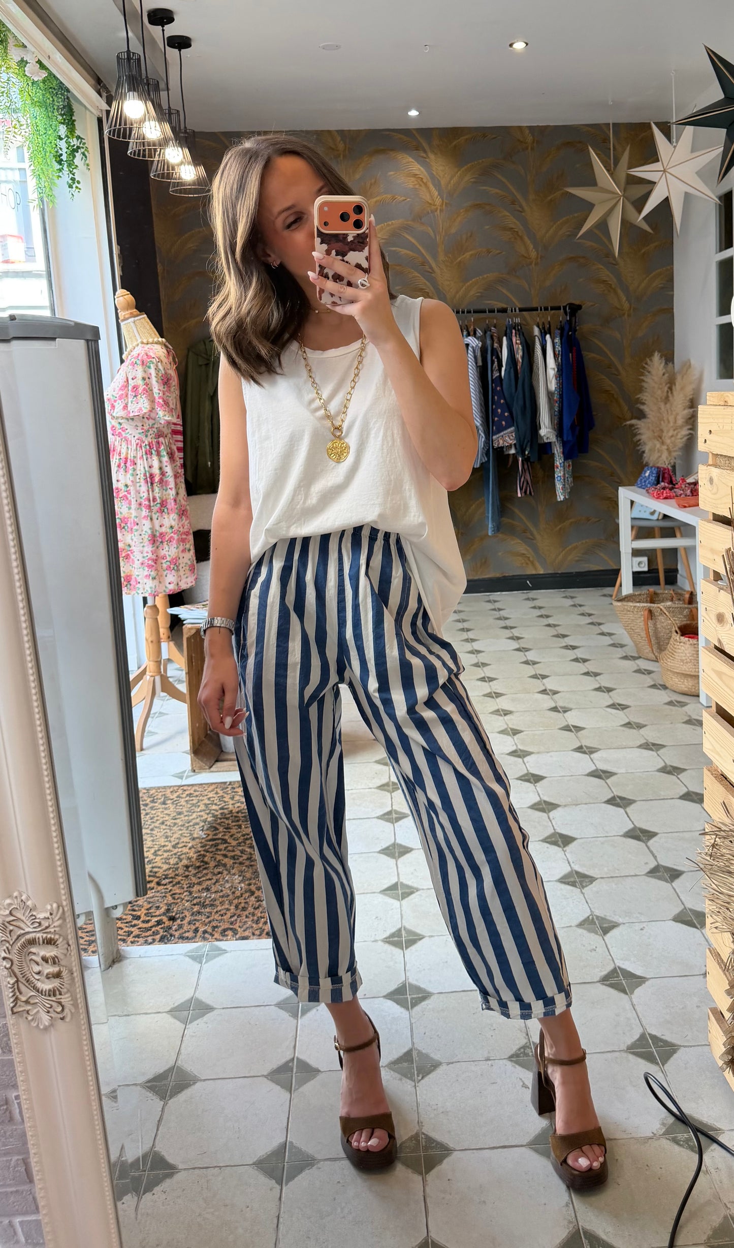 Pantalon Magique en toile fine à rayures - Johanna Paris