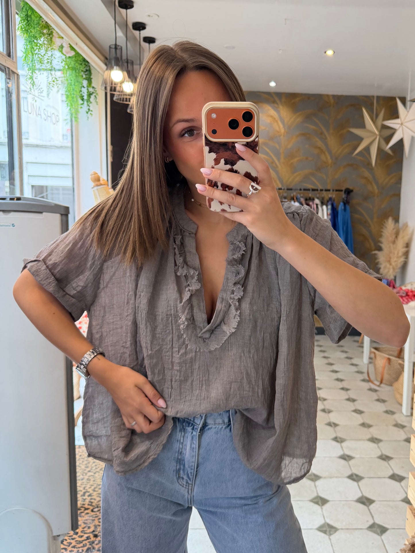 Blouse Aria manches courtes grise - Johanna Paris
