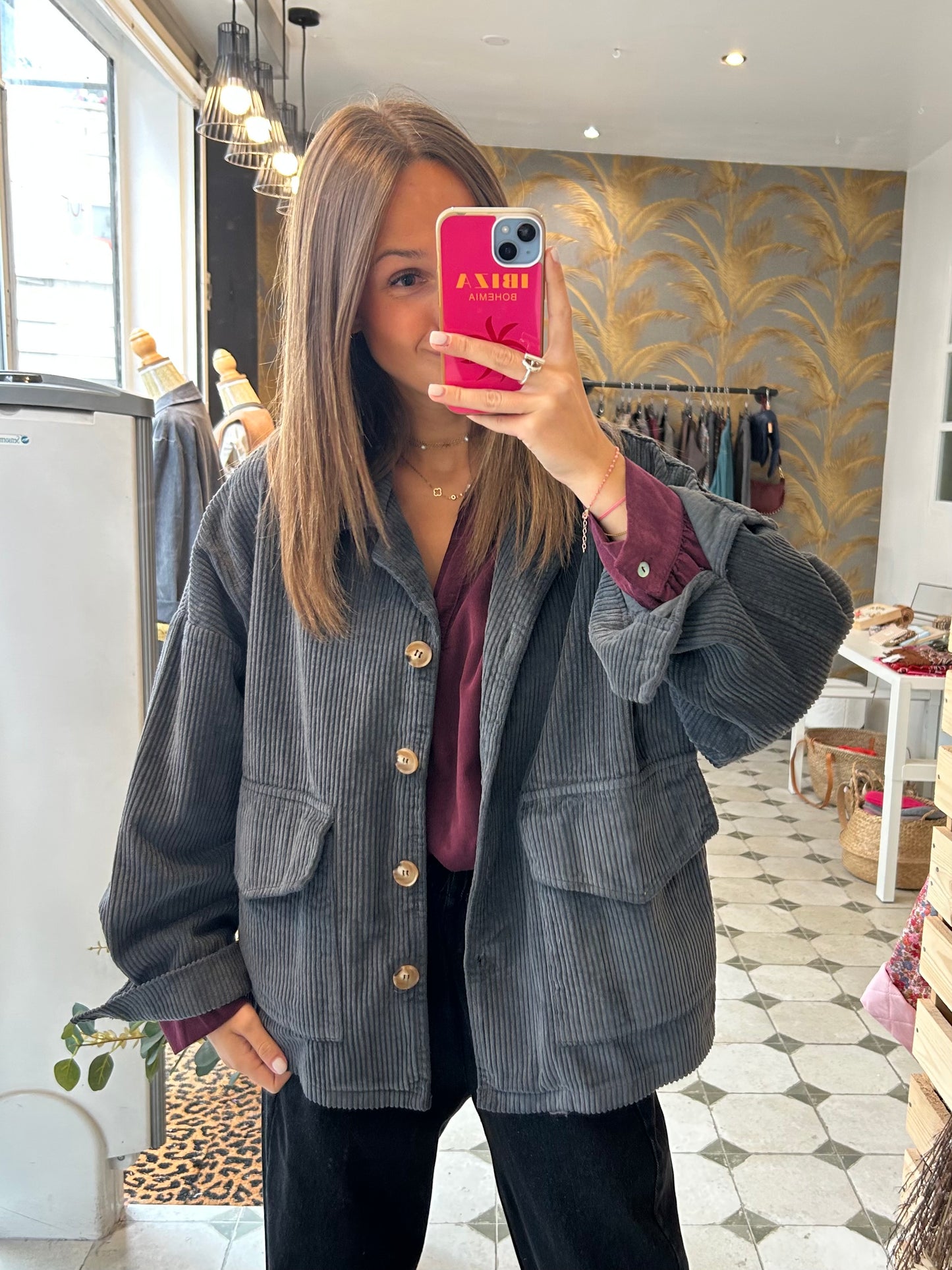 Veste en velours Mélissa grise - Johanna Paris