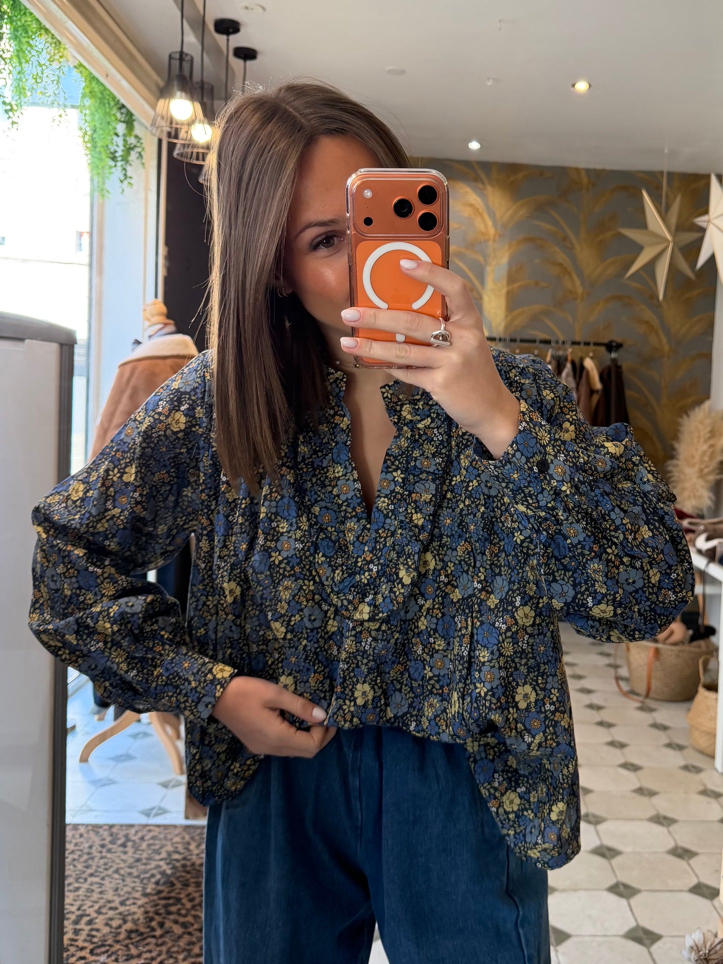 Blouse Flowers bleu marine - Johanna Paris