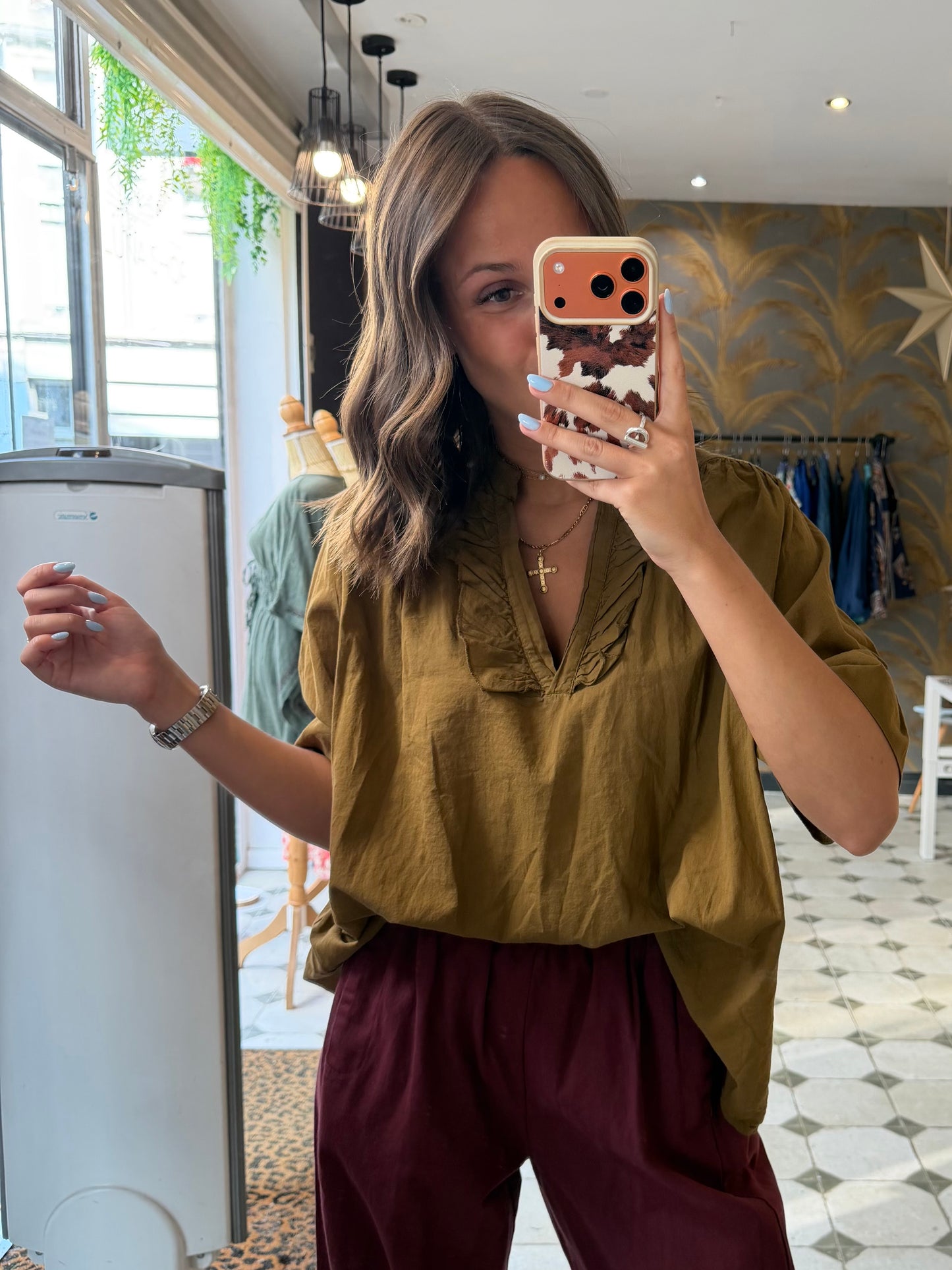 Blouse Aria manches courtes Camel en coton - Johanna Paris