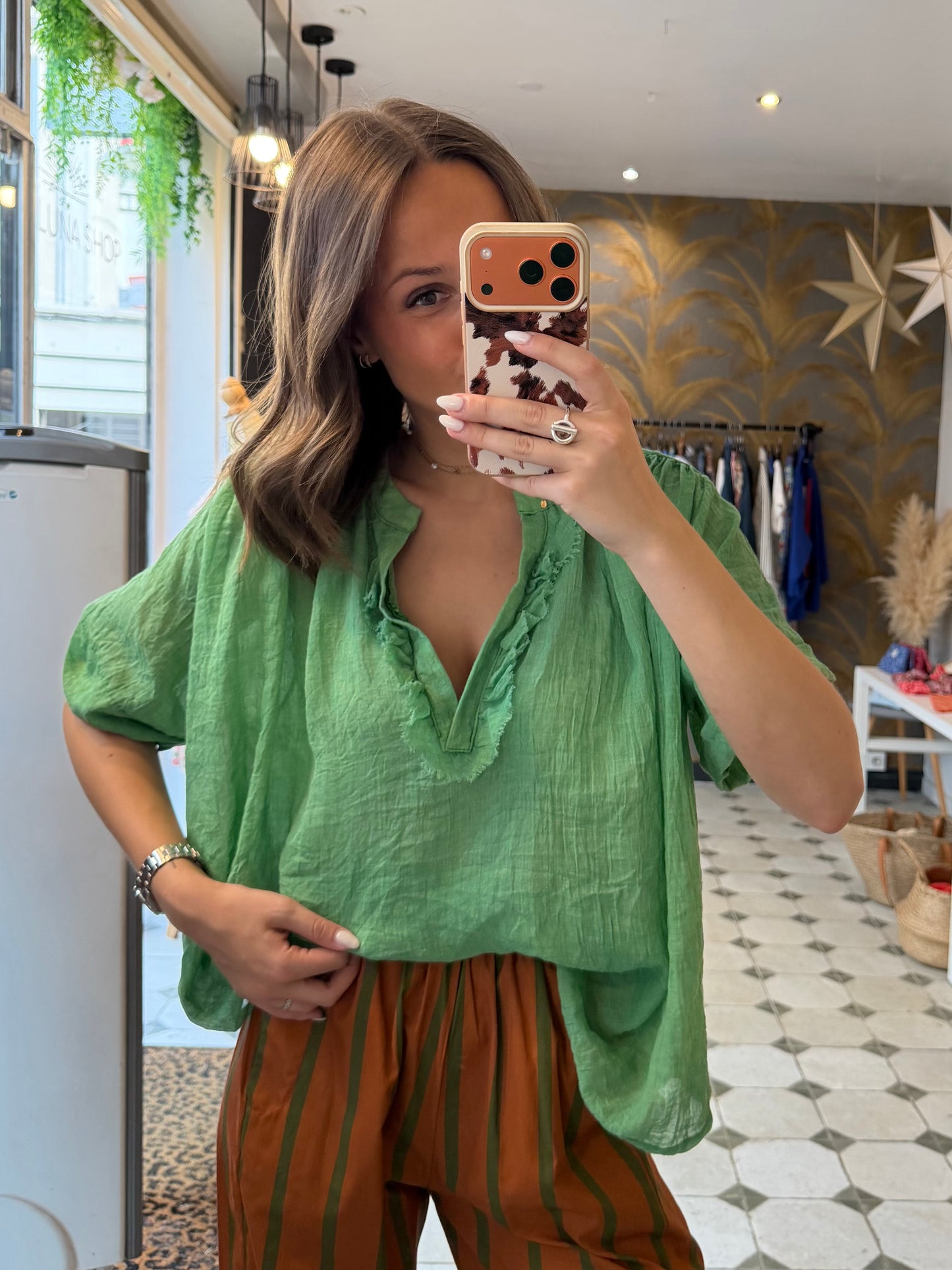 Blouse Aria manches courtes vert pomme - Johanna Paris
