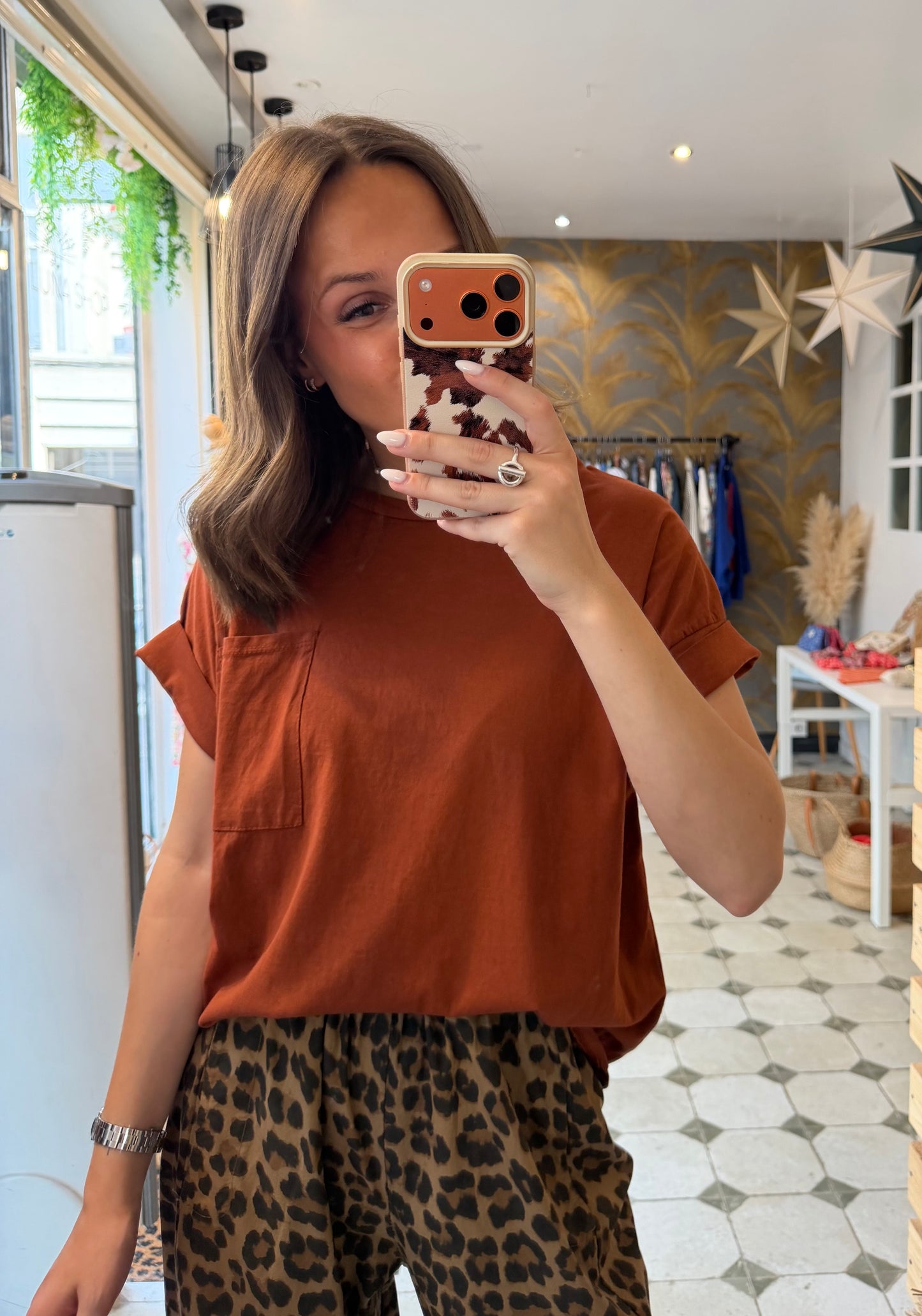 T-Shirt avec poche terracotta - Johanna Paris