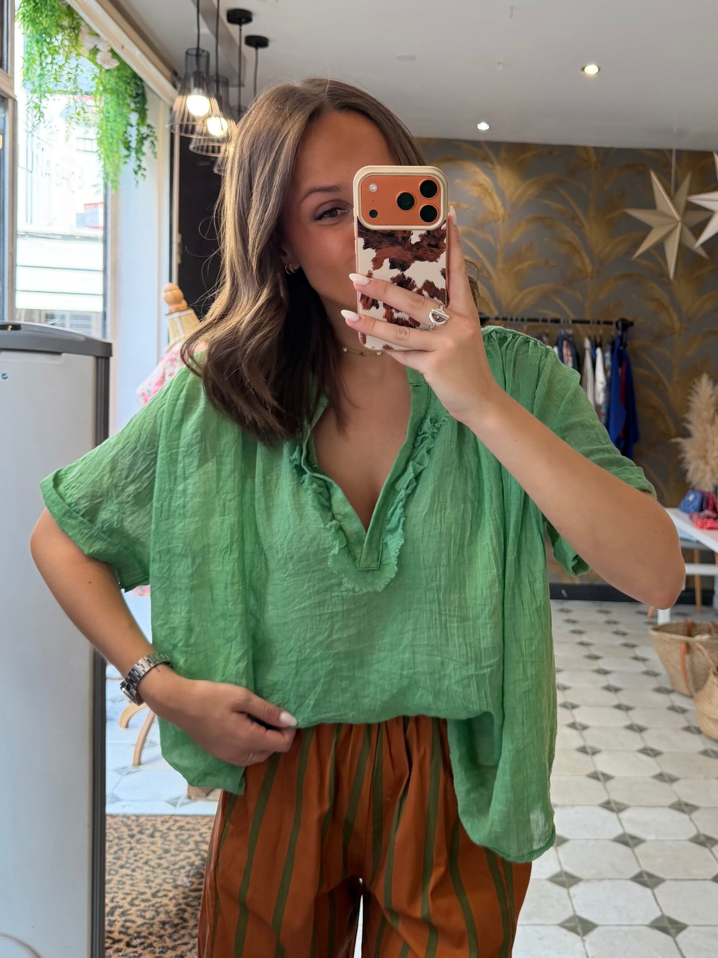 Blouse Aria manches courtes vert pomme - Johanna Paris