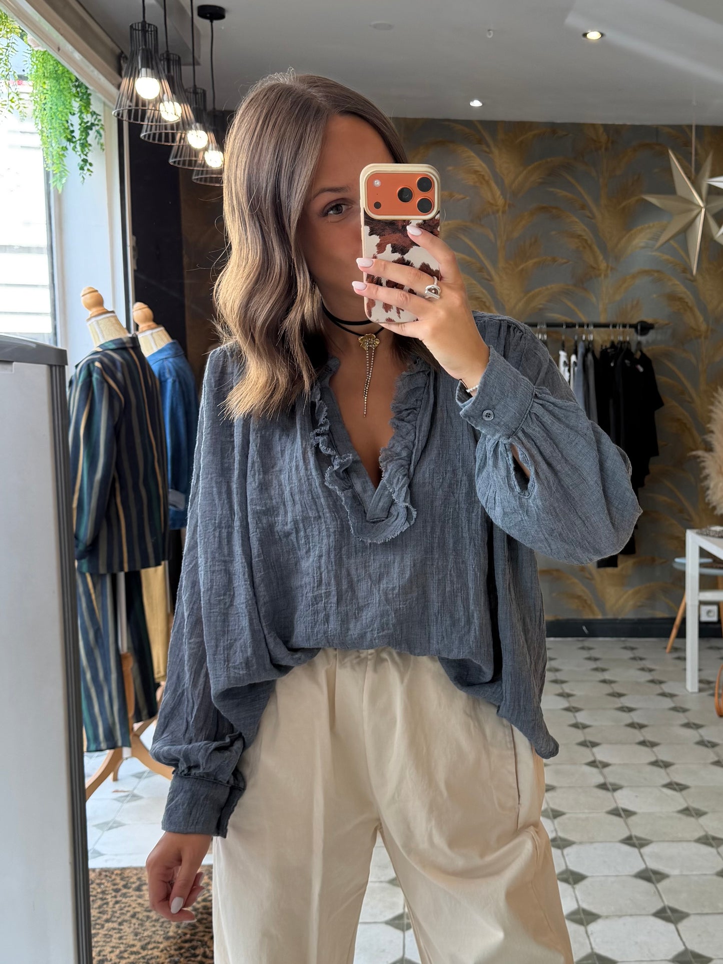 Blouse ML Aria bleu-gris  - Johanna Paris