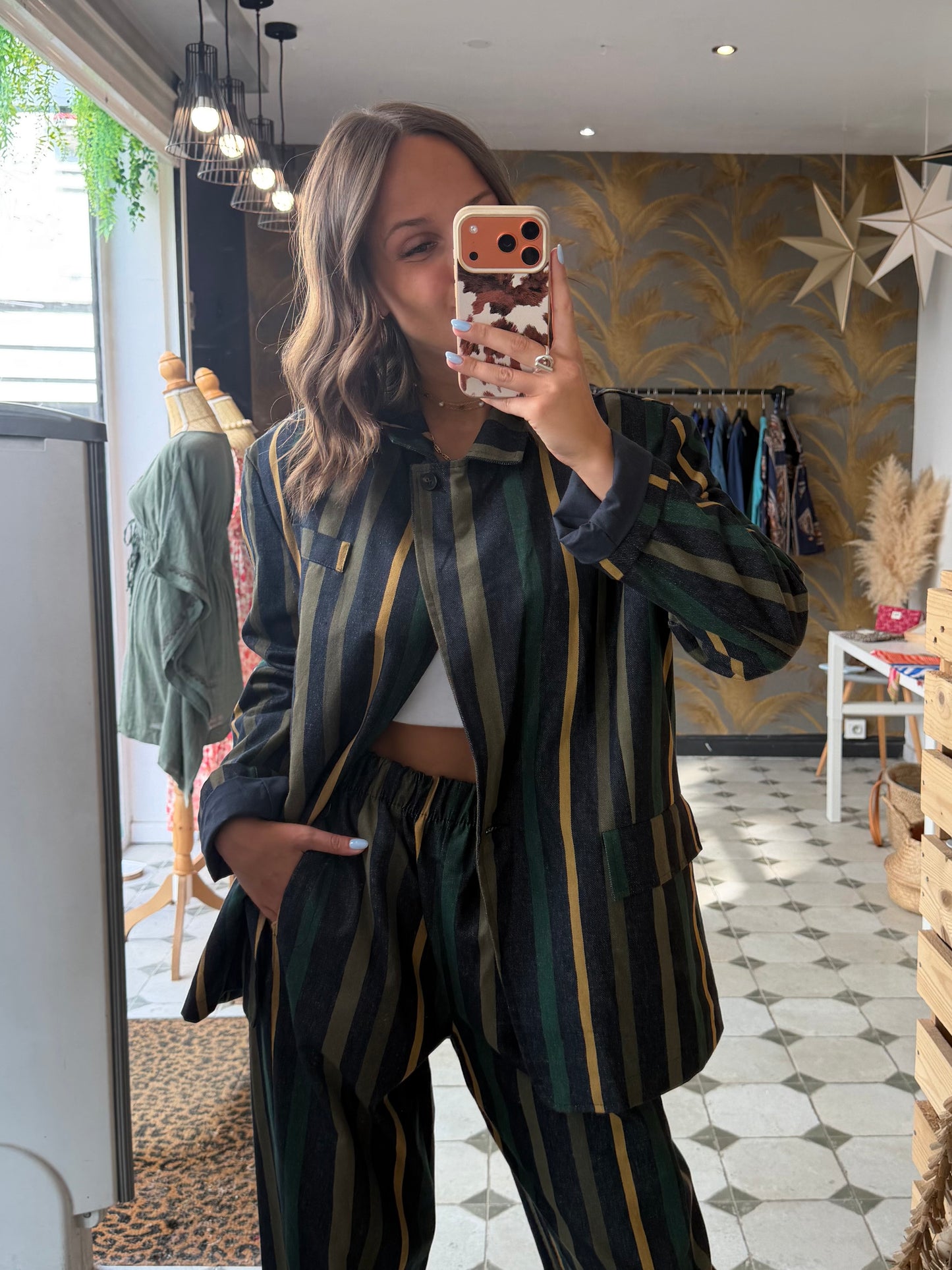 Blazer à rayures Alba kaki - Johanna Paris