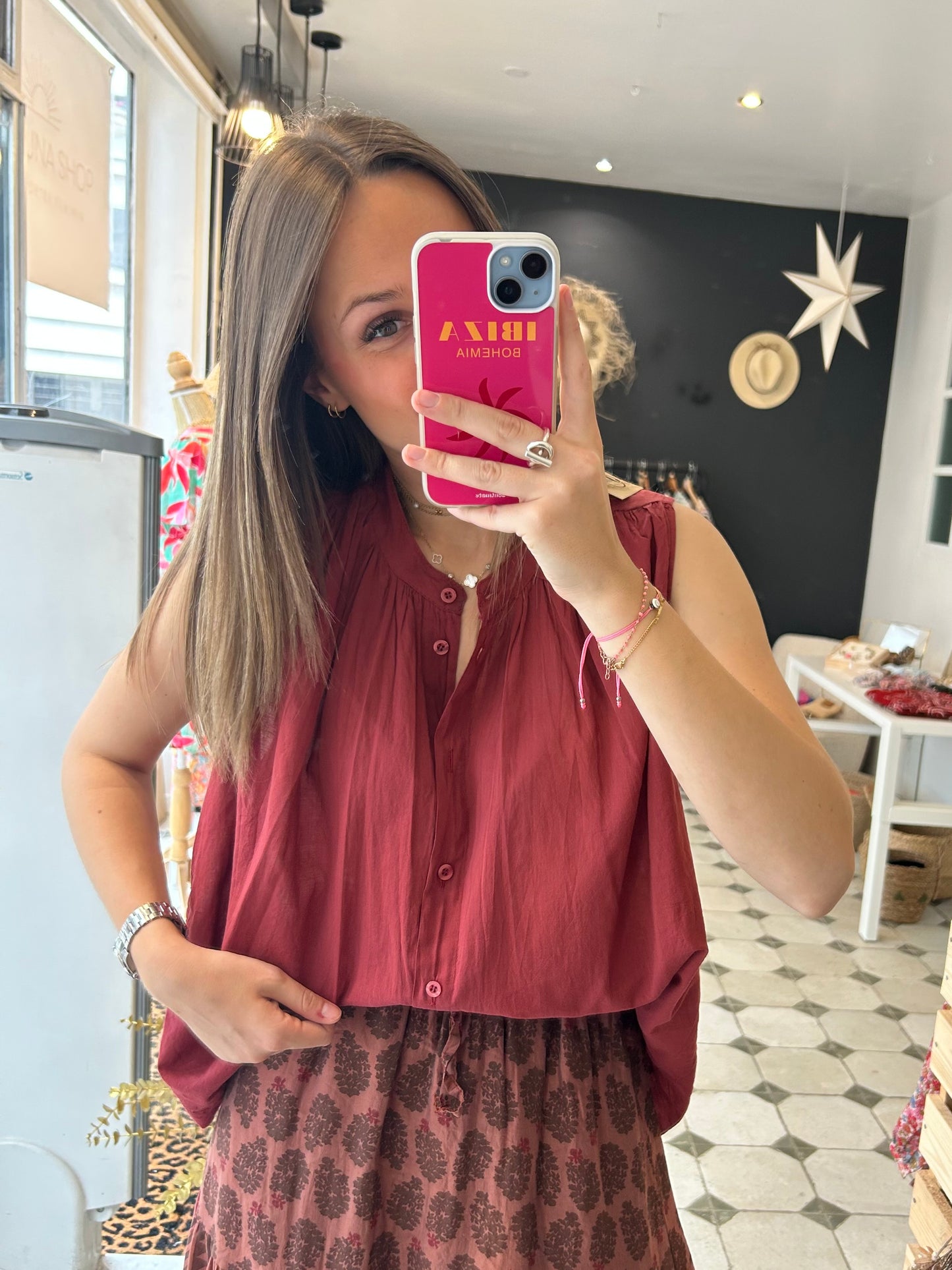Chemise Clémentine sans manches Terracotta - Johanna Paris