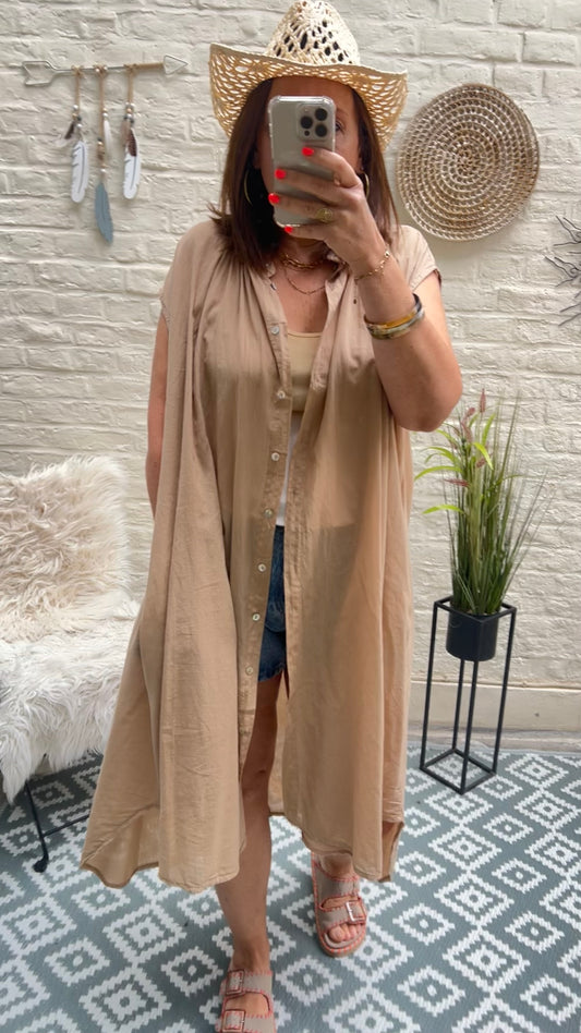 Robe chemise oversize sans manches