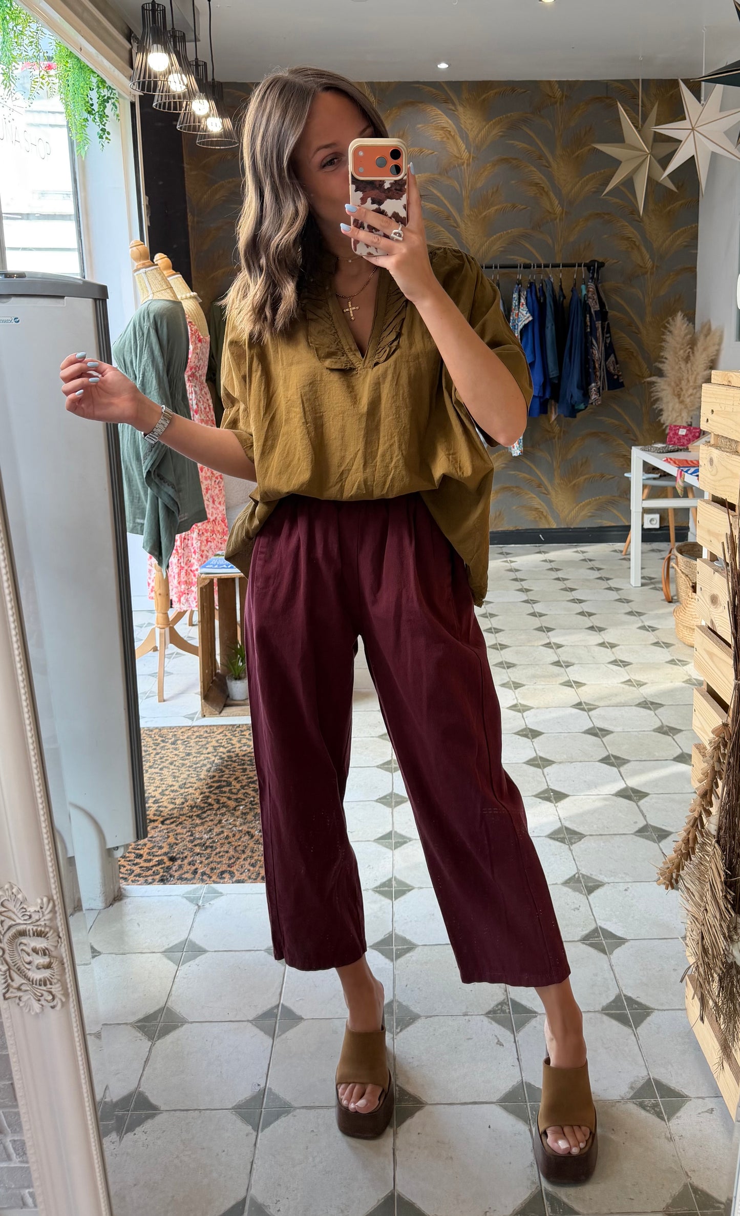 Pantalon Magique en toile mi-saison prune - Johanna Paris