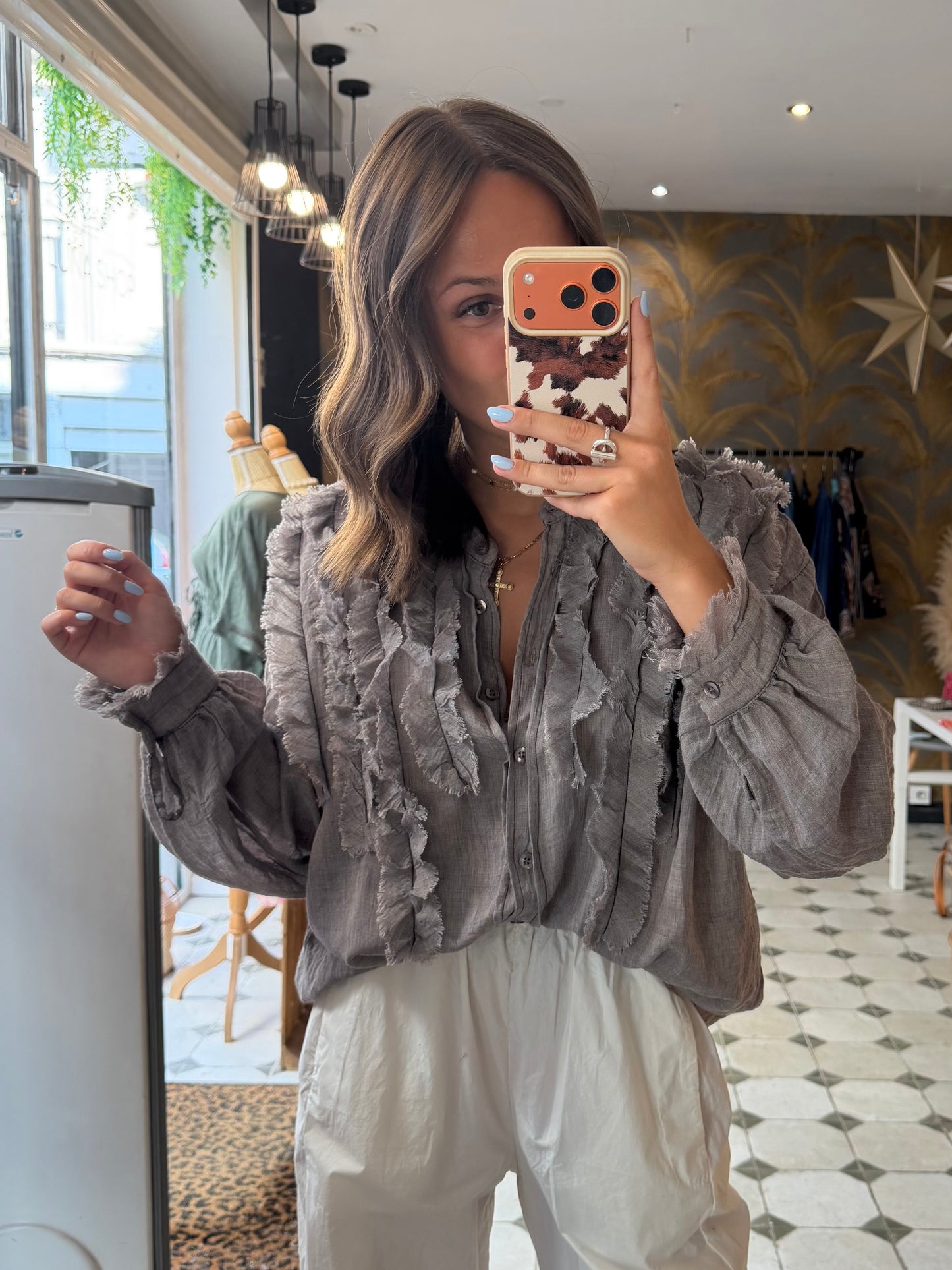 Blouse en coton style aria gris - Johanna Paris
