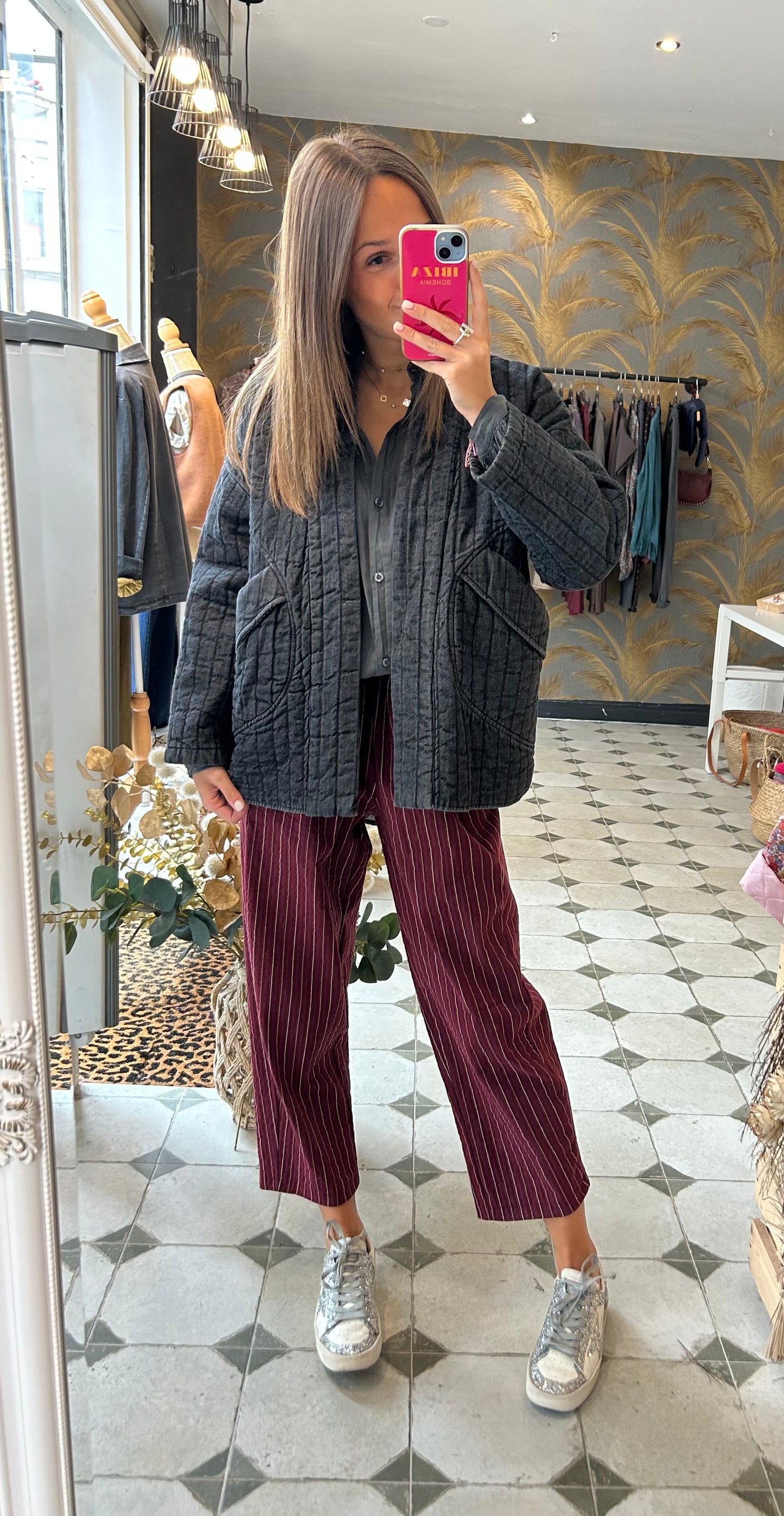 Pantalon Magique rayé bordeaux- Johanna Paris