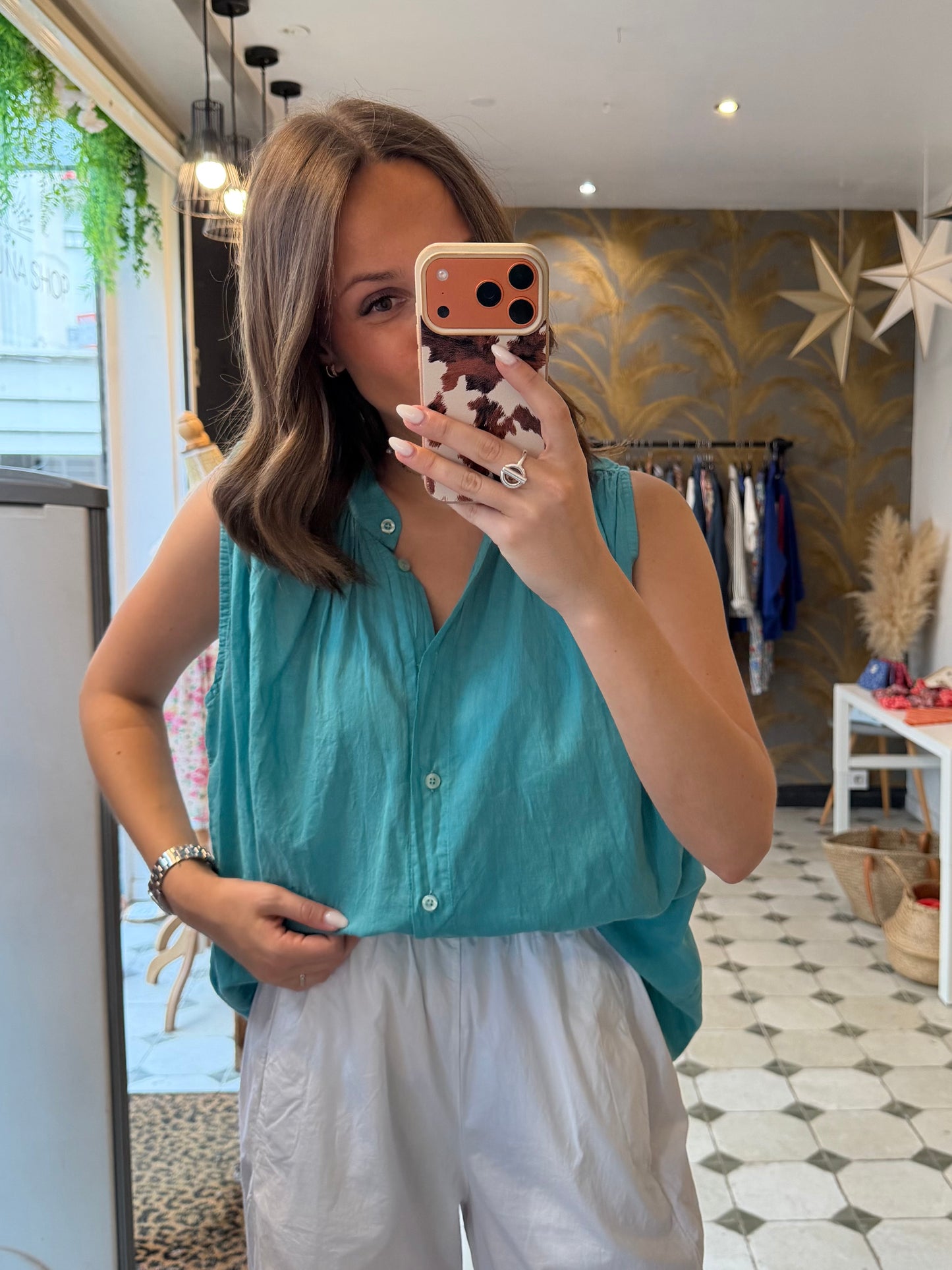 Chemise Clémentine sans manches Bleu canard - Johanna Paris