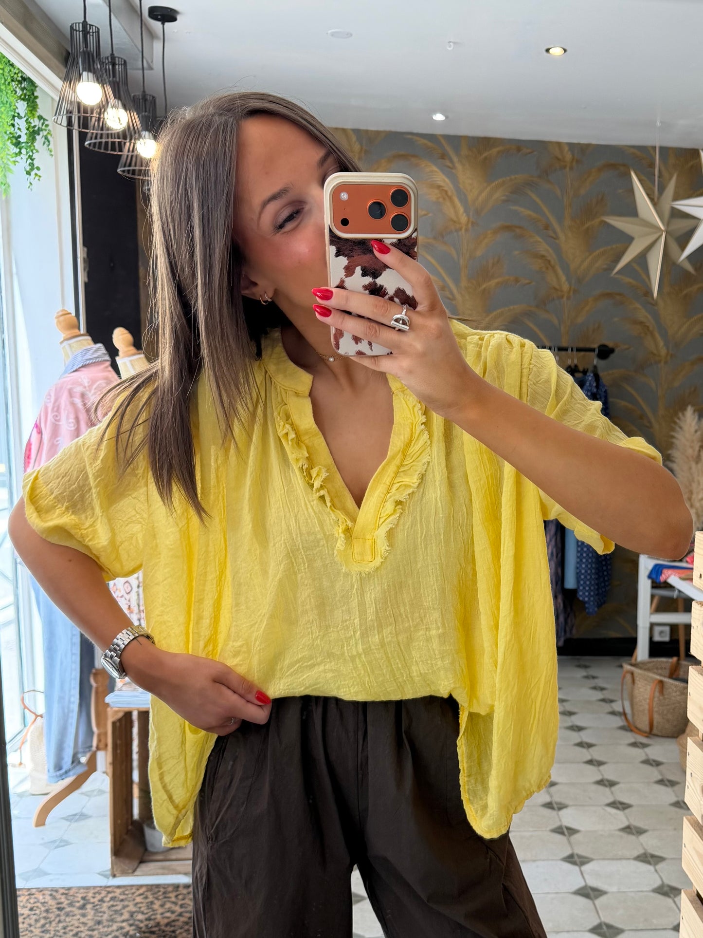 Blouse Aria manches courtes jaune - Johanna Paris