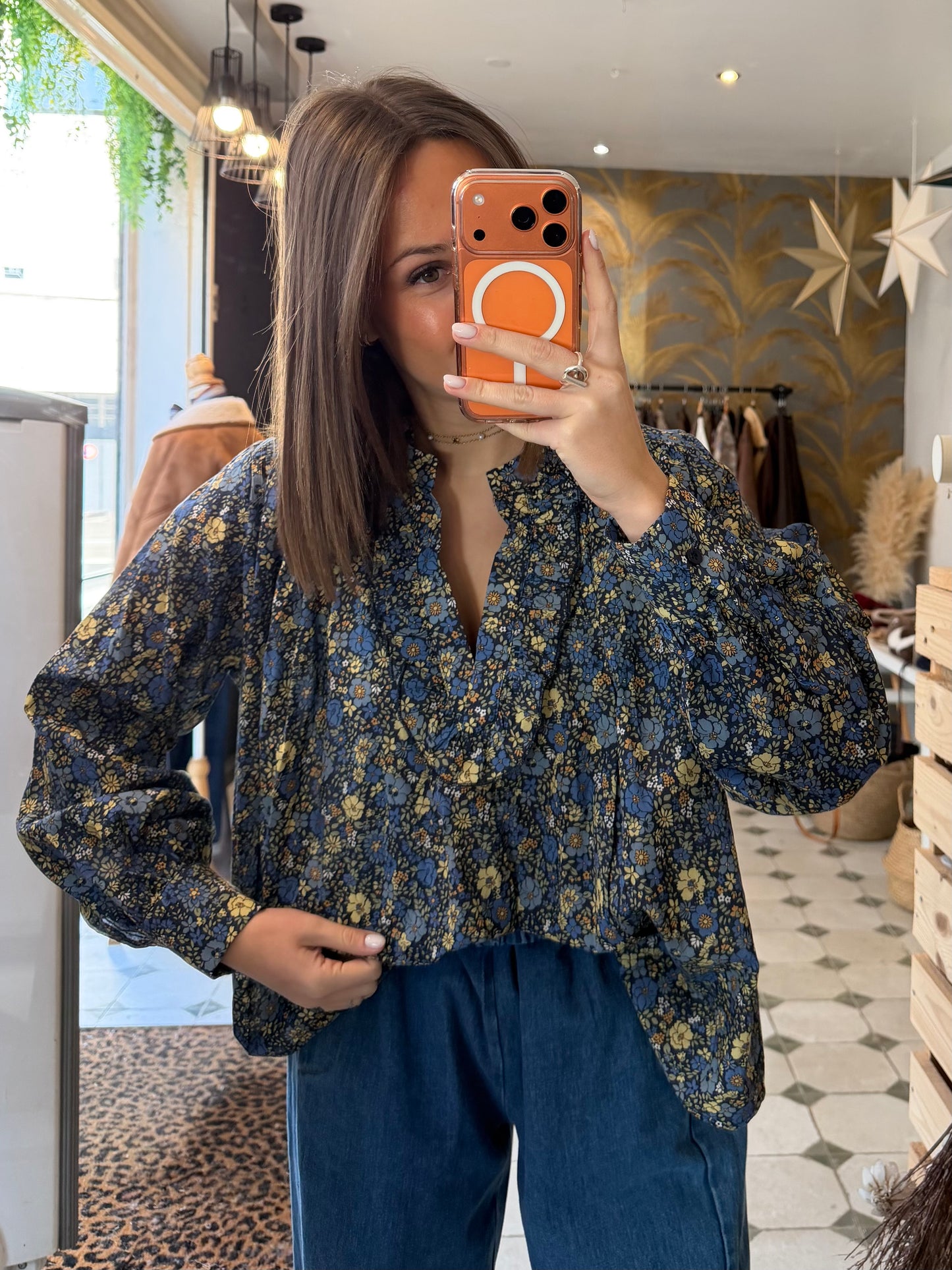 Blouse Flowers bleu marine - Johanna Paris