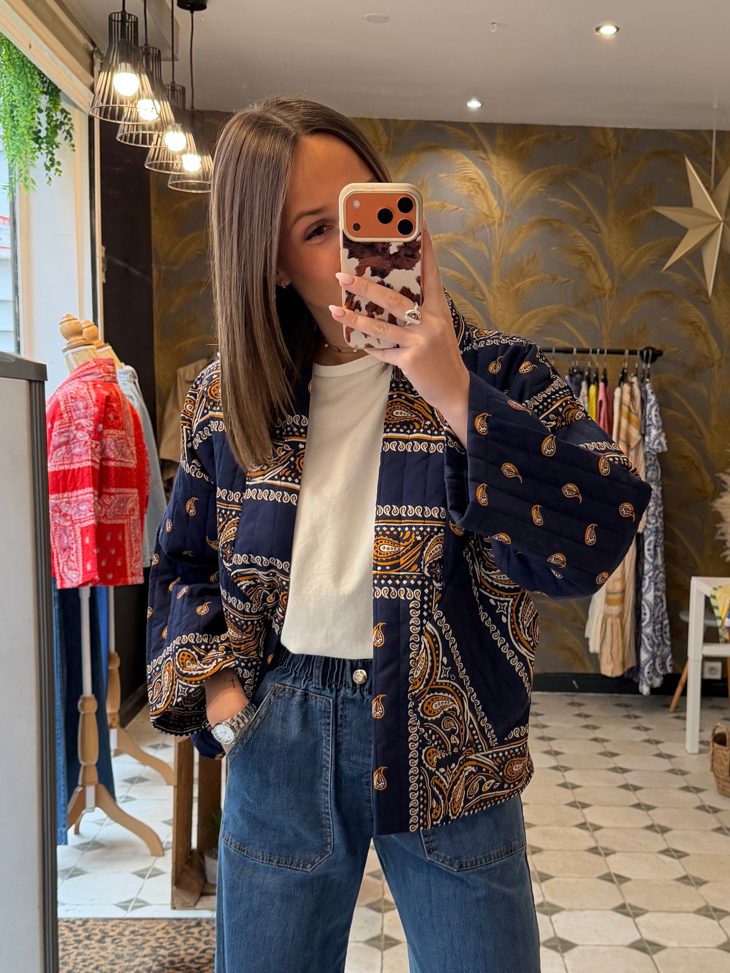 Veste matelassée bandana bleu marine - Johanna Paris