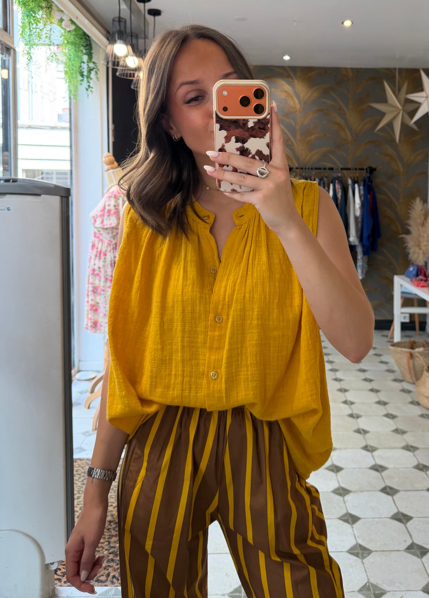 Chemise Clémentine sans manches en garza curry - Johanna Paris