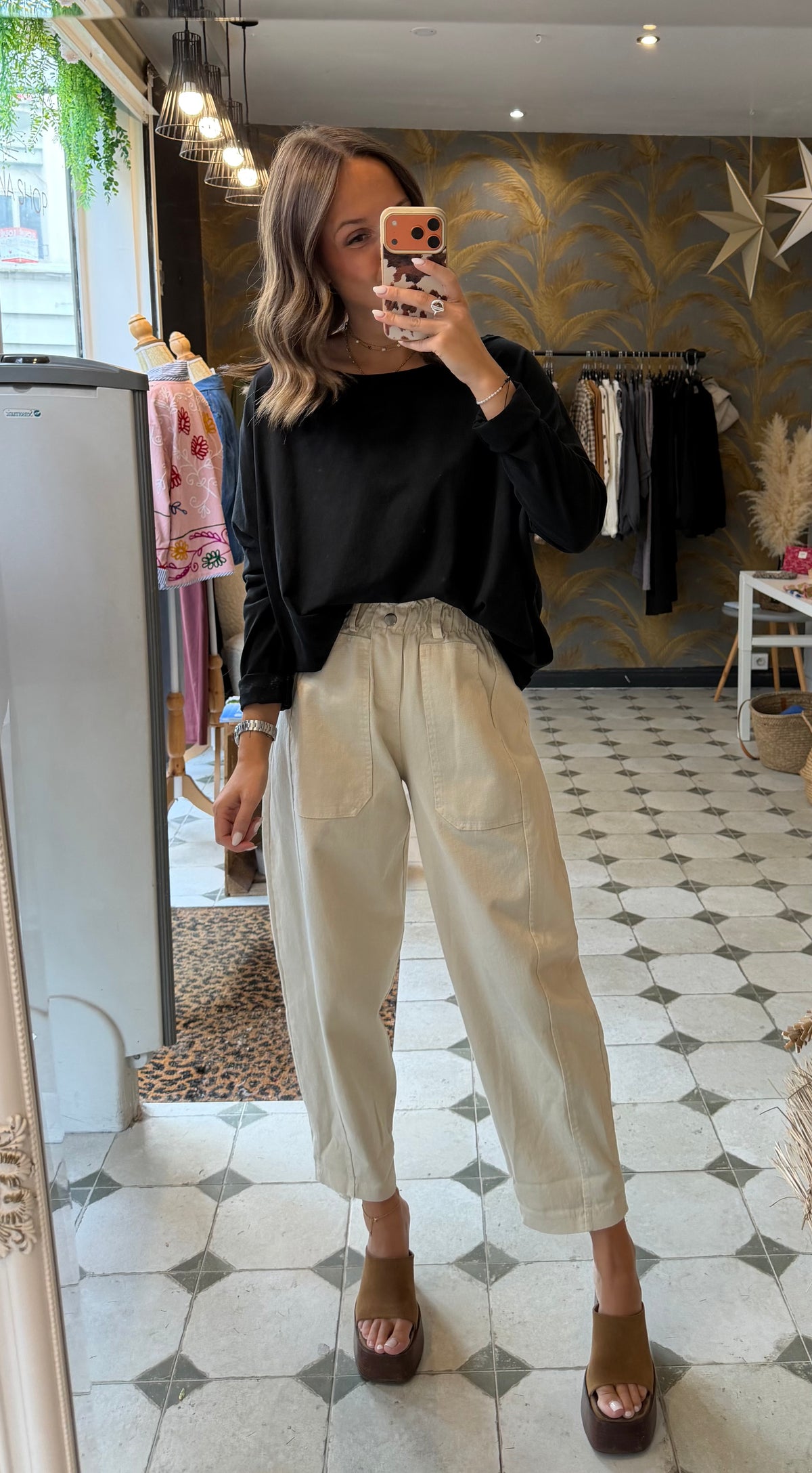 Pantalon en toile forme ballon beige - Johanna paris