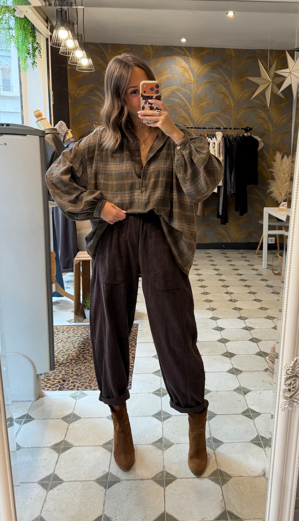 Pantalon en velours forme ballon chocolat - Johanna Paris