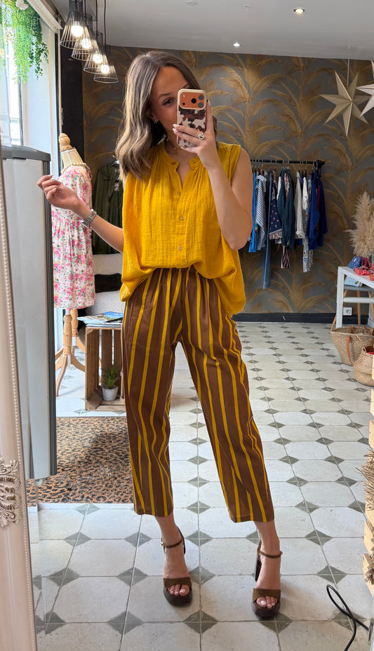 Pantalon Magique en toile fine à rayures - Johanna Paris