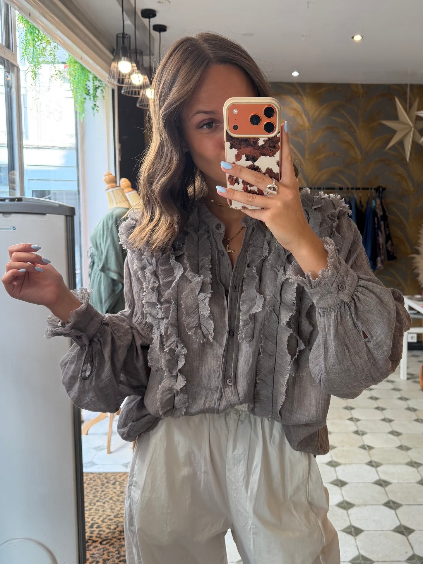 Blouse en coton style aria gris - Johanna Paris