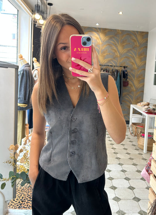 Gilet sans manches en velours gris - Johanna Paris