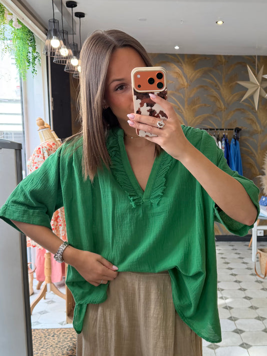 Blouse Aria manches courtes verte en coton - Johanna Paris