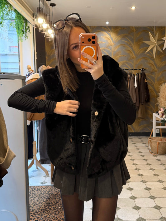 Gilet en fourrure Fara noir - Johanna Paris