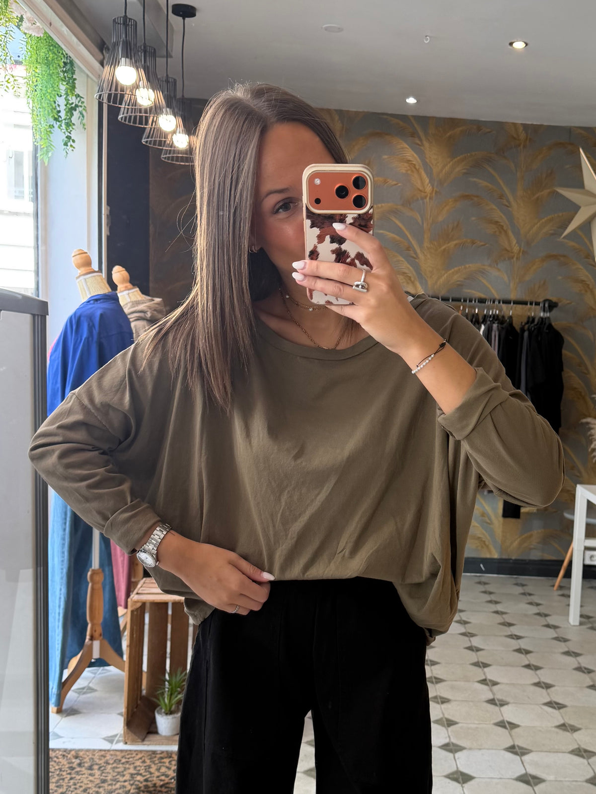 T-Shirt Col Bateau beige foncé  - Johanna Paris