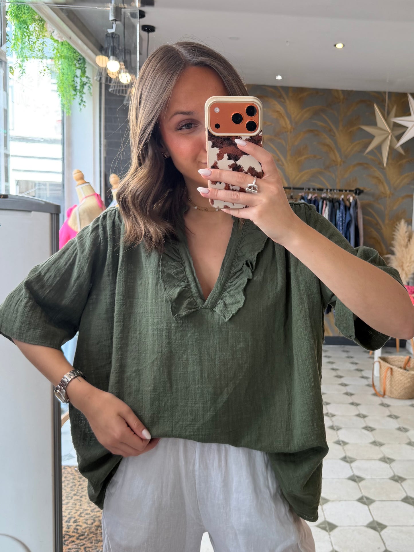 Blouse Aria manches courtes kaki - Johanna Paris