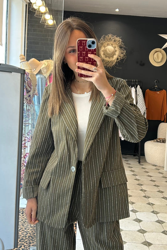 Blazer à rayures kaki Poppy - Johanna Paris