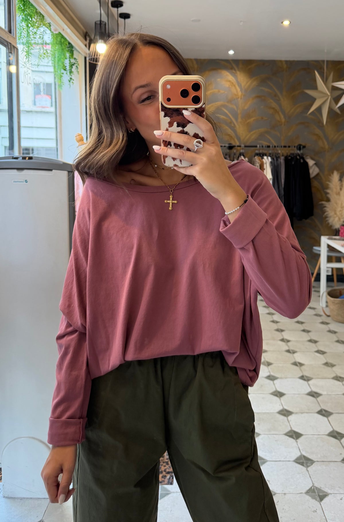 T-Shirt Col Bateau vieux rose - Johanna Paris