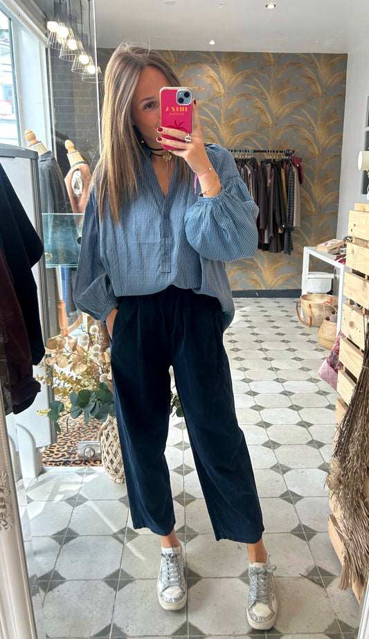 Pantalon Magique en velours bleu marine - Johanna Parisn