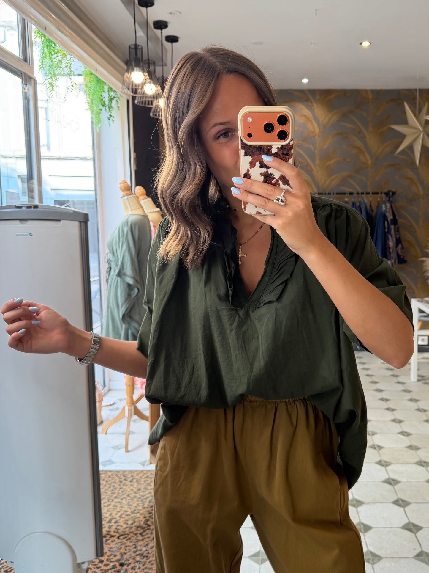 Blouse Aria manches courtes kaki en coton - Johanna Paris