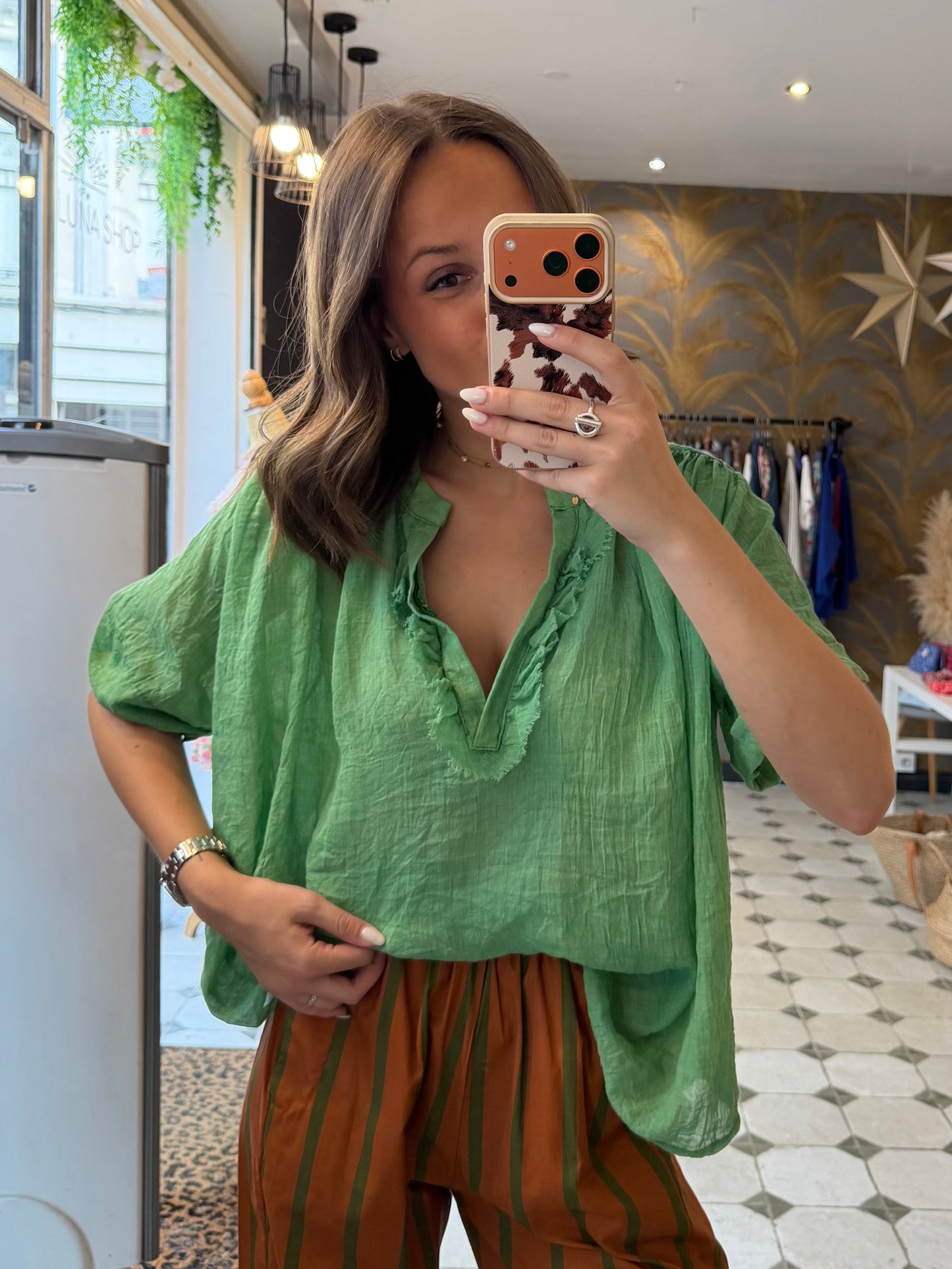 Blouse Aria manches courtes vert pomme - Johanna Paris