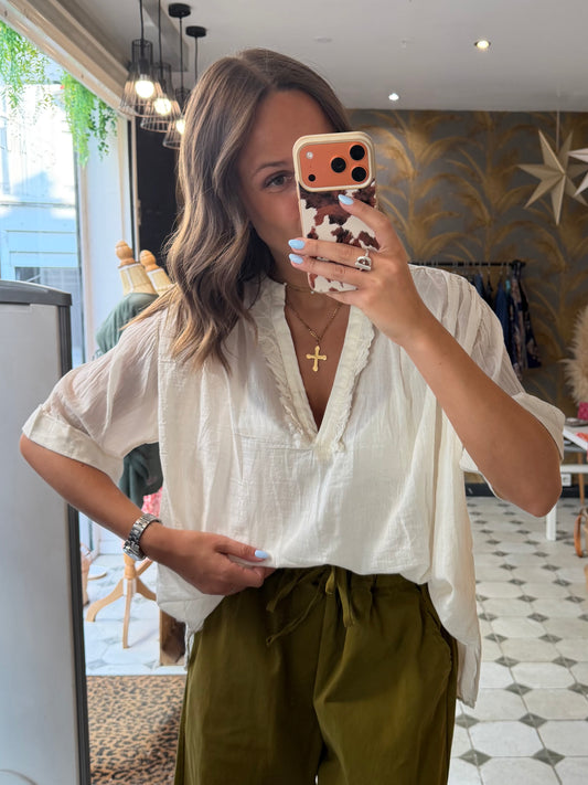 Blouse Aria manches courtes écru en coton - Johanna Paris