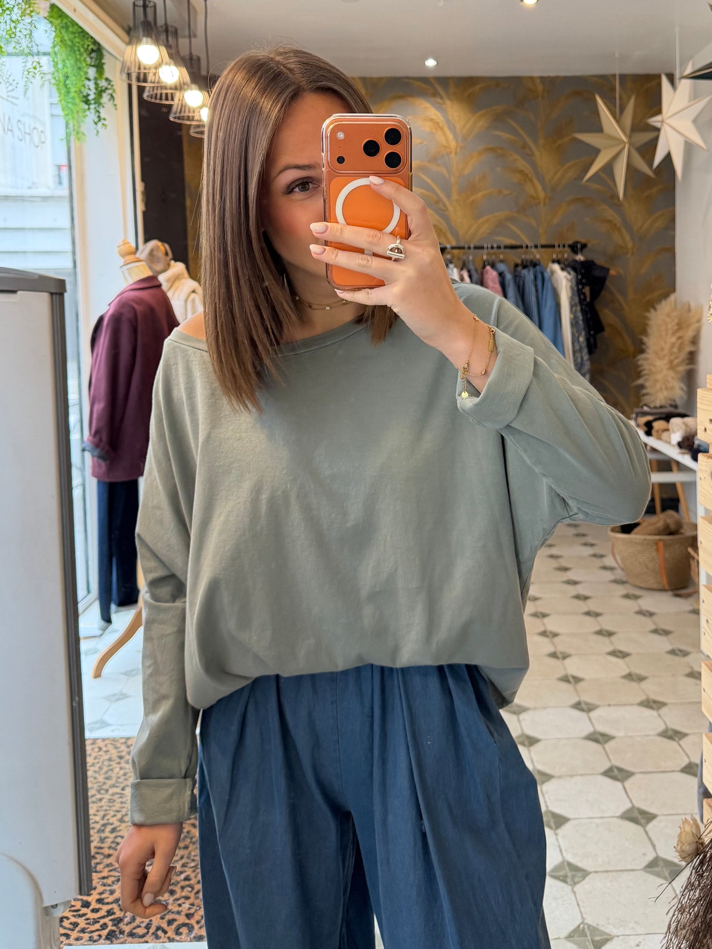 T-Shirt Col Bateau bleu céladon - Johanna Paris