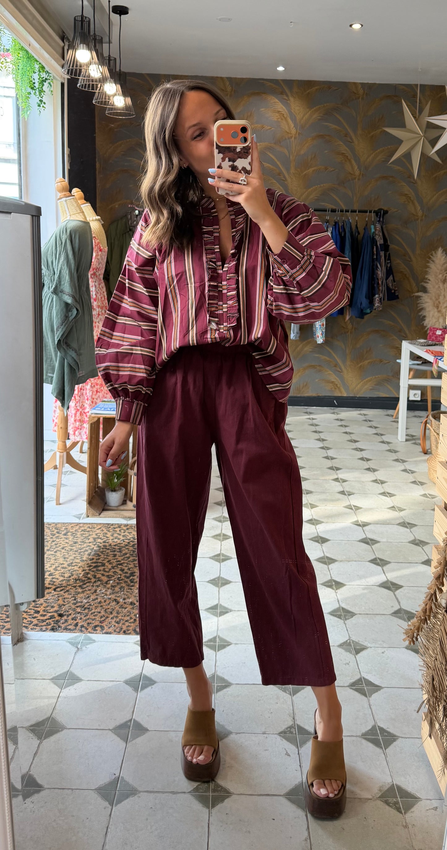 Pantalon Magique en toile mi-saison prune - Johanna Paris