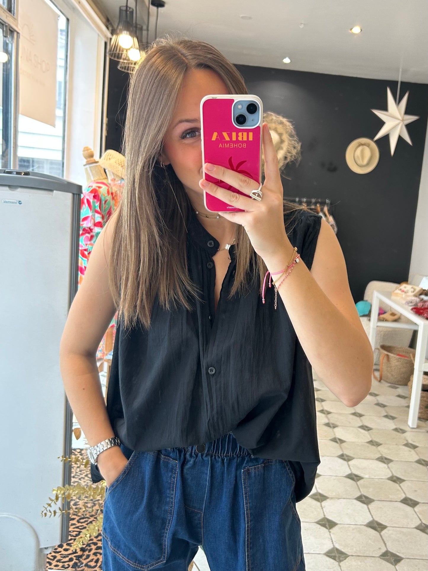Chemise Clémentine sans manches noire - Johanna Paris