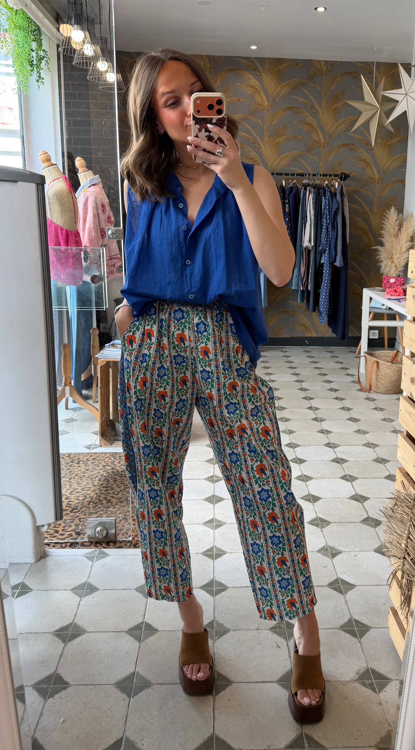 Chemise Clémentine sans manches Bleu électrique- Johanna Paris