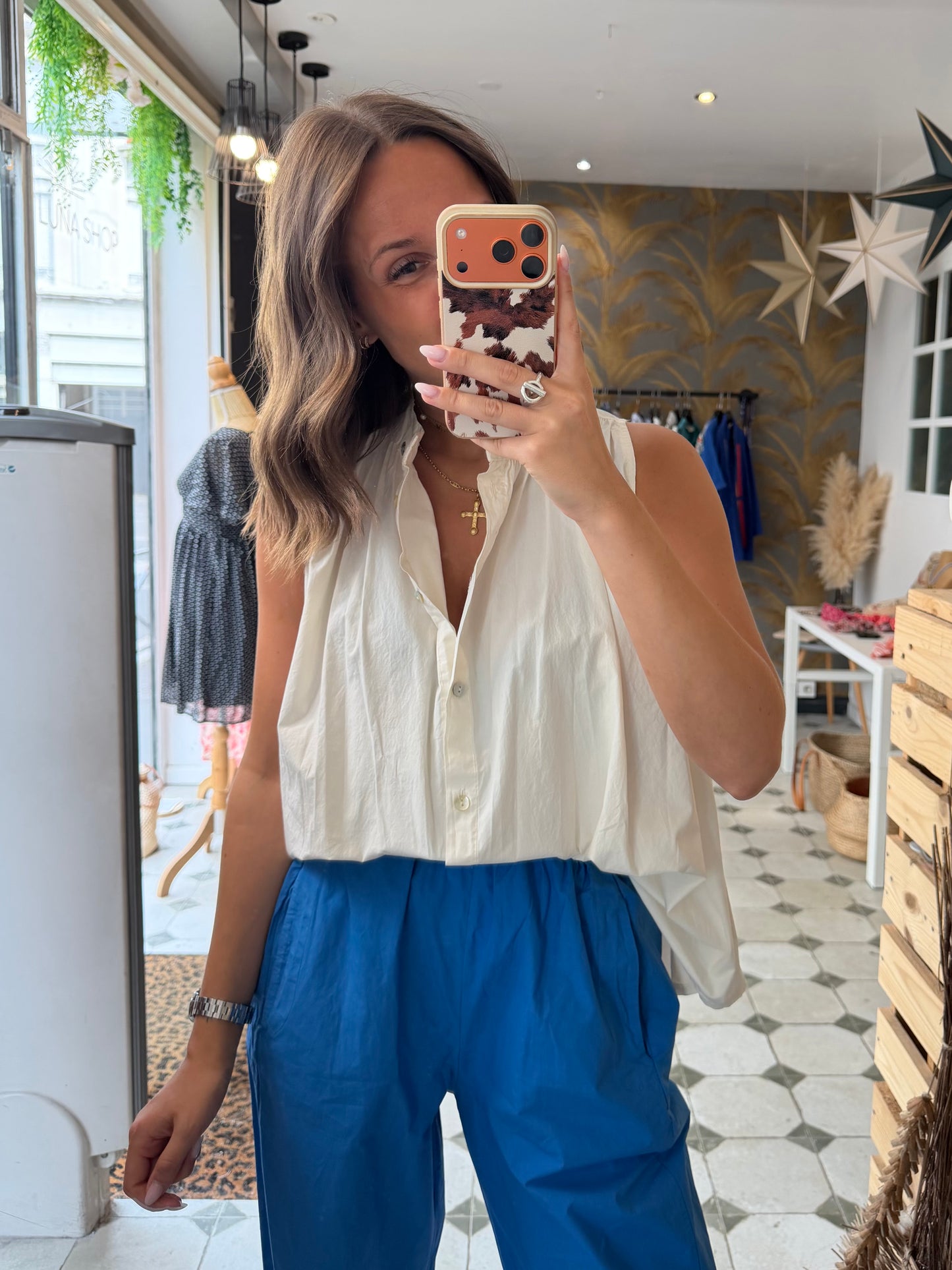 Chemise Clémentine sans manches en toile parachute écru - Johanna Paris