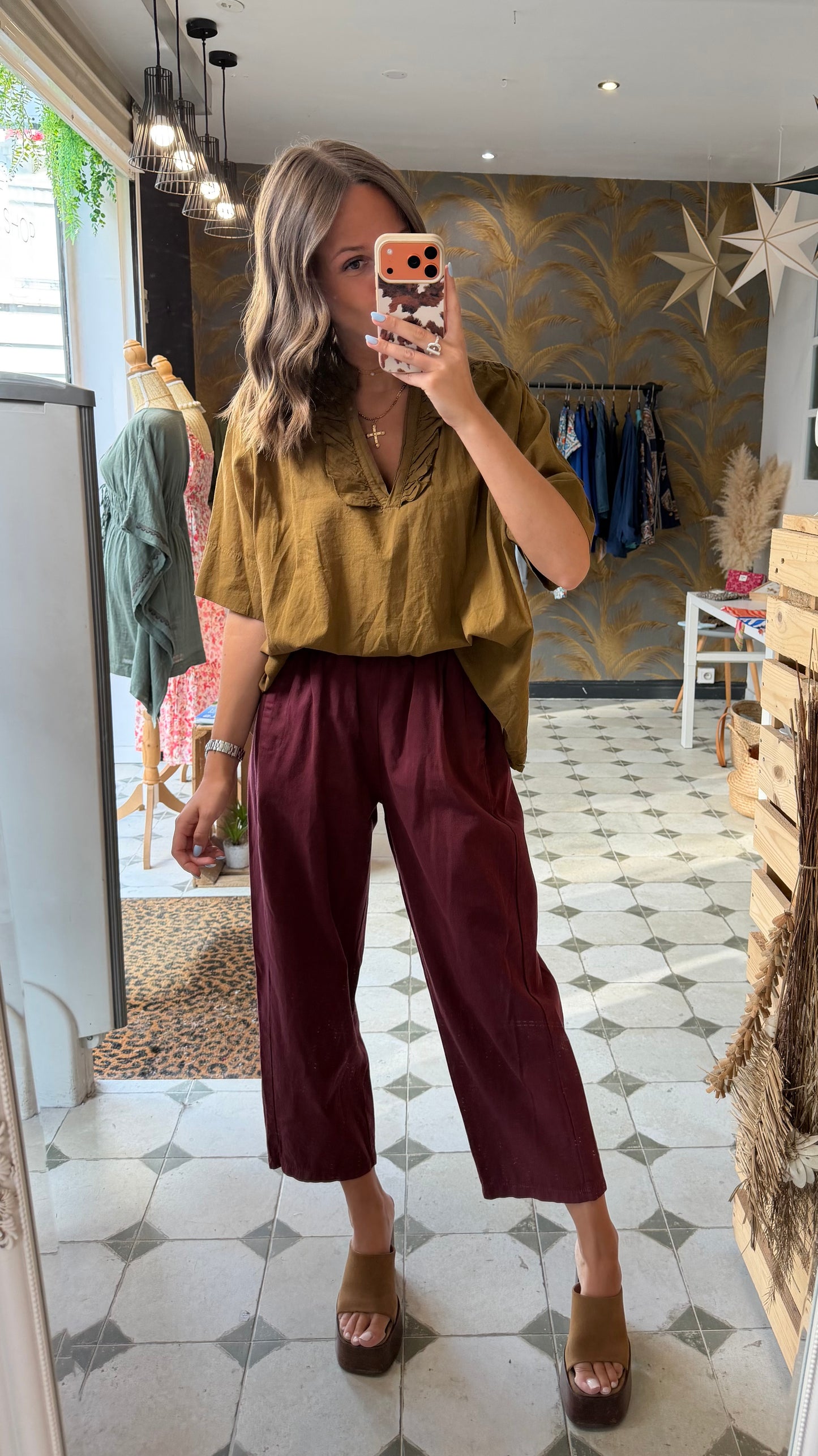 Pantalon Magique en toile mi-saison prune - Johanna Paris