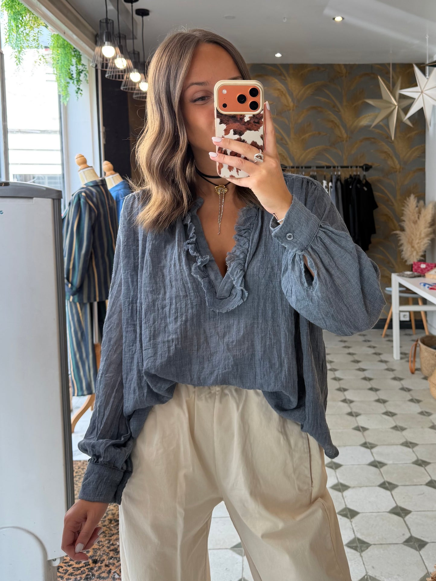 Blouse ML Aria bleu-gris  - Johanna Paris