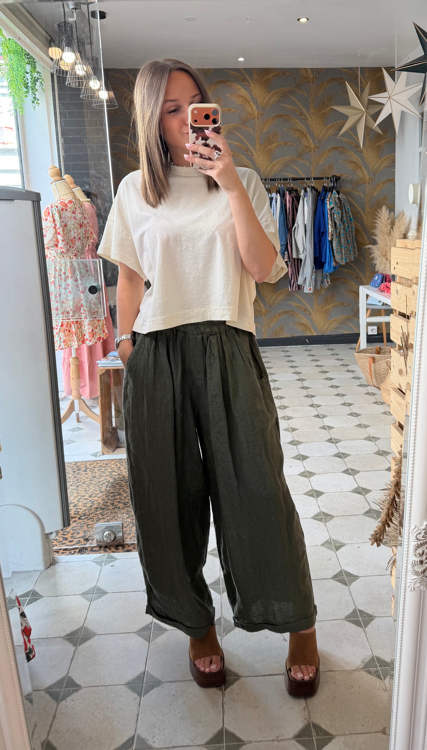 Pantalon Magique 2 en lin kaki  - Johanna Paris