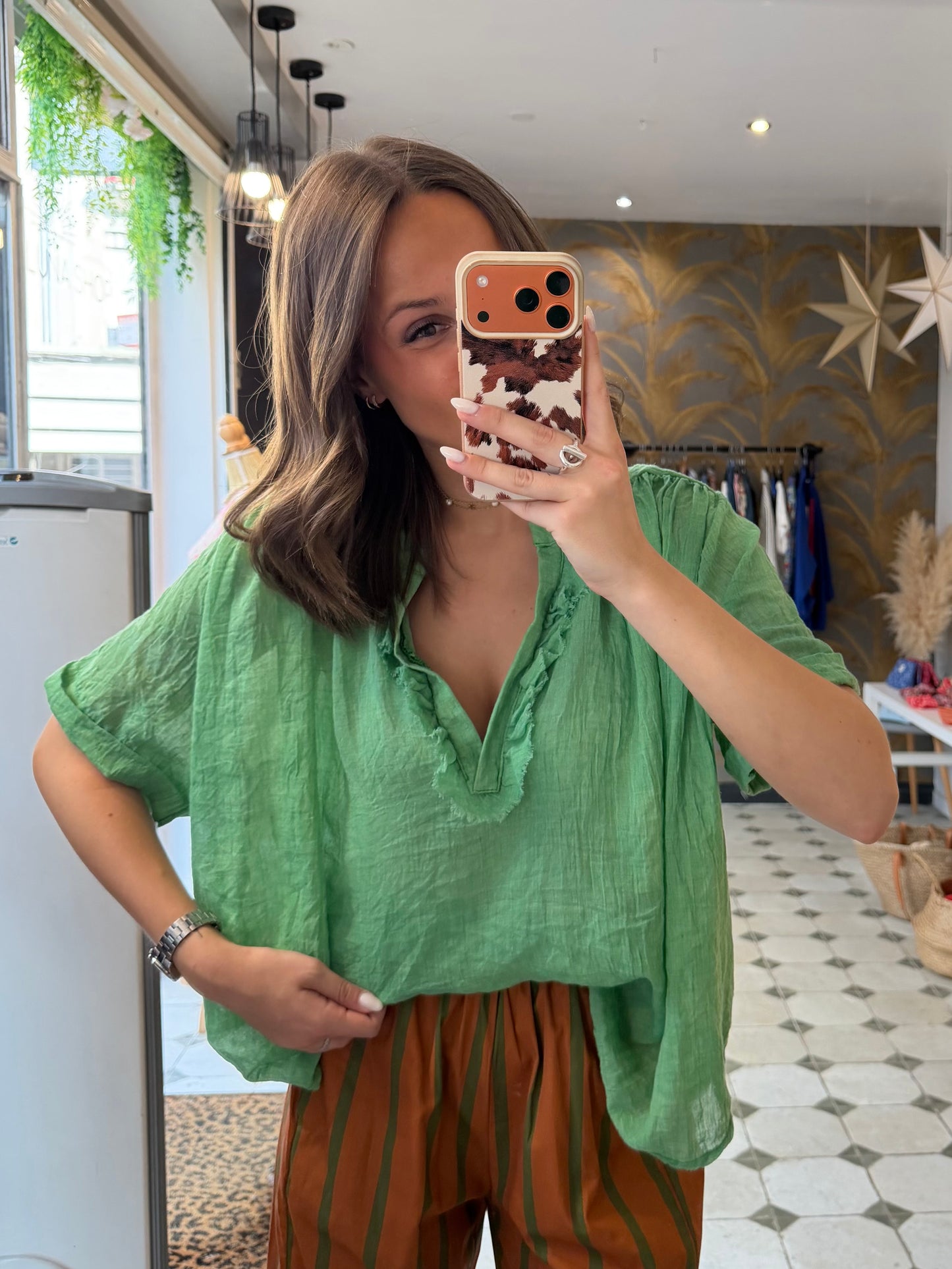 Blouse Aria manches courtes vert pomme - Johanna Paris