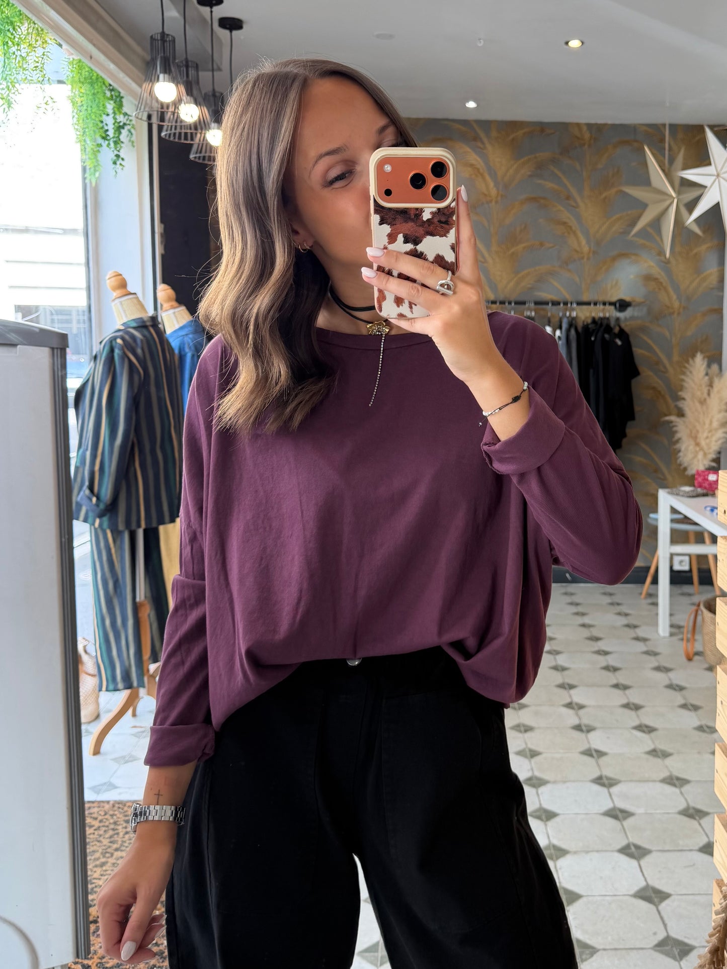 T-Shirt Col Bateau prune - Johanna Paris